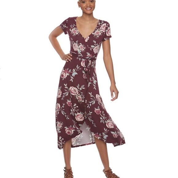 About A Girl Blue Floral Faux Wrap Side Tie High-low Maxi Dress - Picture 2 of 11